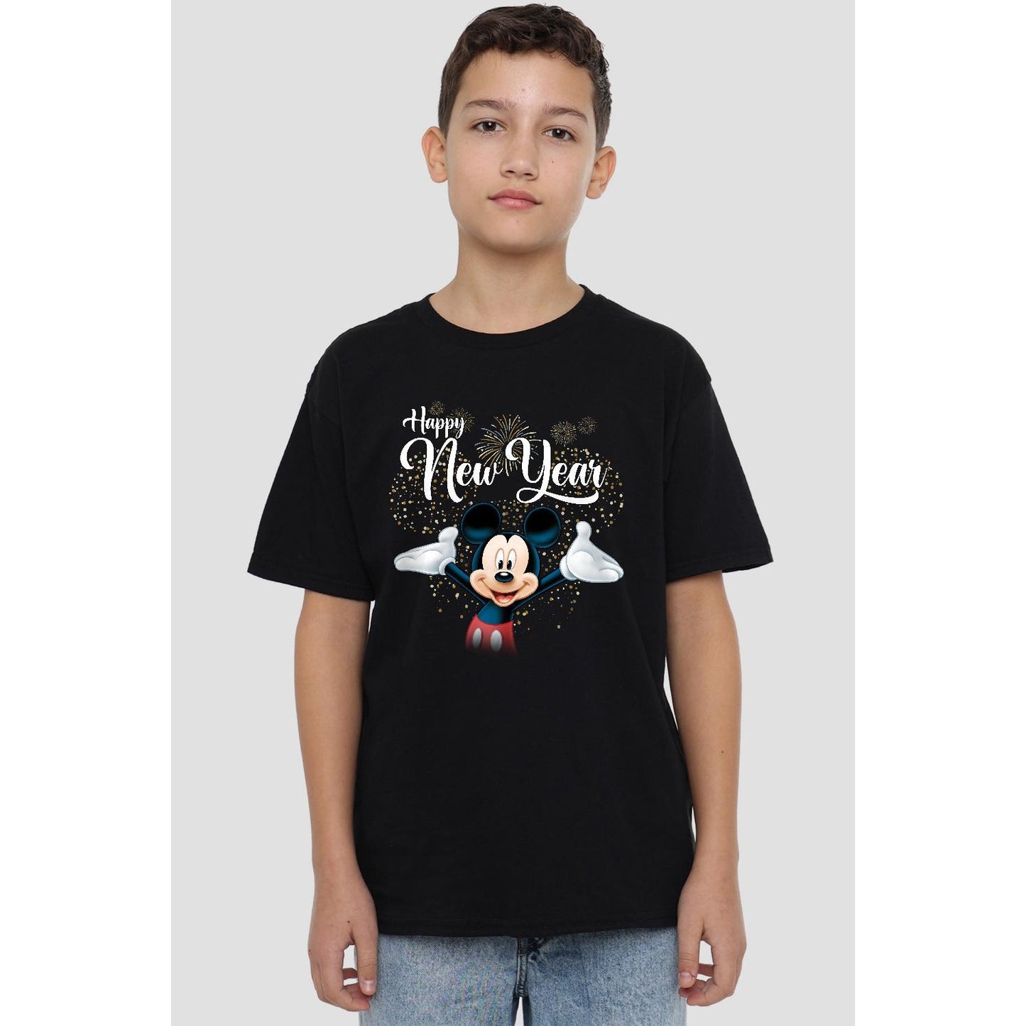 Black - Back - Disney Childrens-Kids Mickey Mouse New Year T-Shirt