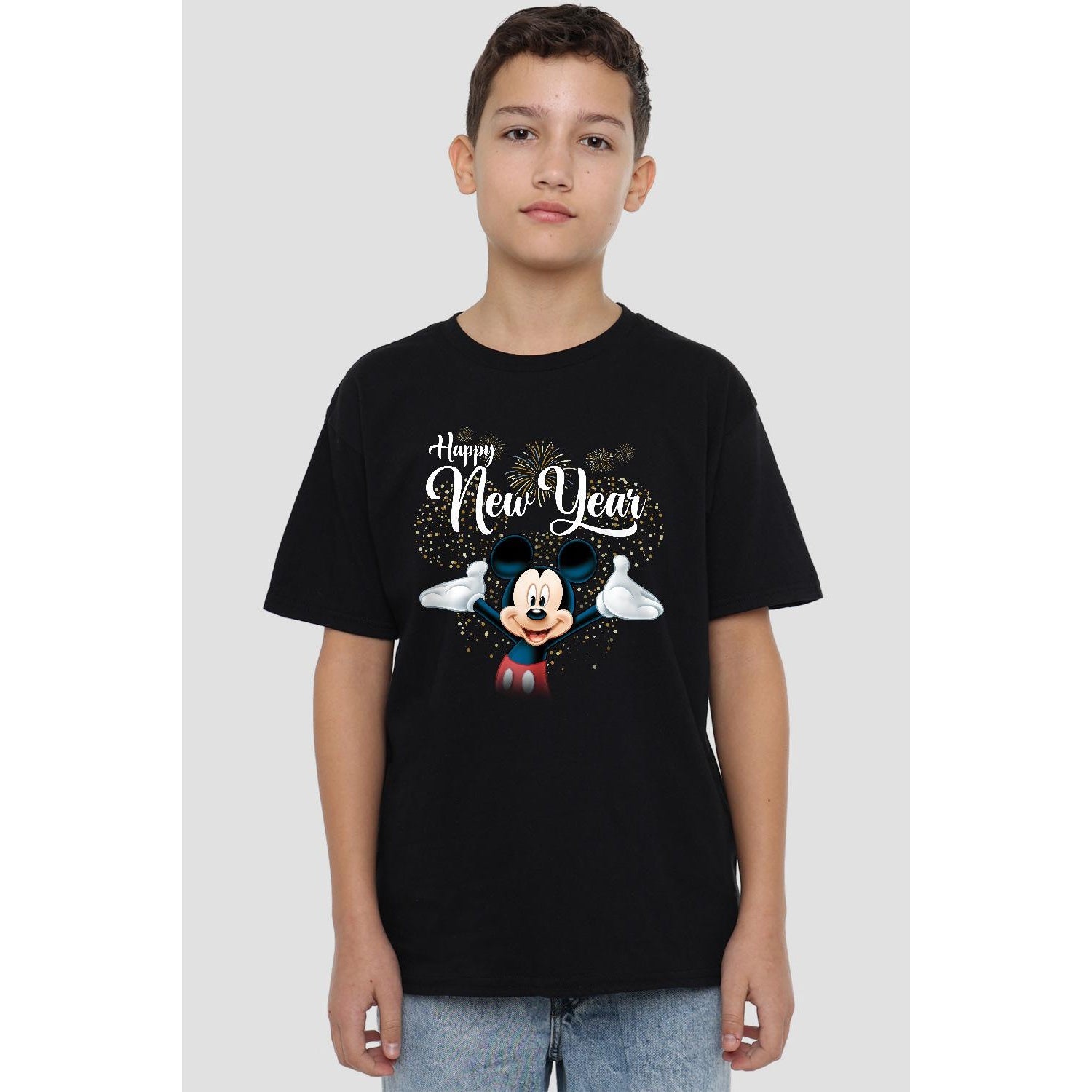 Black - Back - Disney Childrens-Kids Mickey Mouse New Year T-Shirt