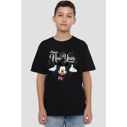 Black - Back - Disney Childrens-Kids Mickey Mouse New Year T-Shirt