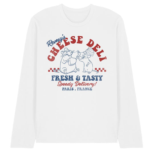 White - Front - Ratatouille Unisex Adult Remy´s Cheese Deli Long-Sleeved T-Shirt