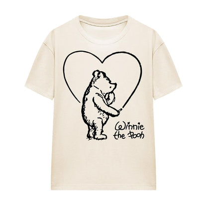 Natural - Front - Winnie the Pooh Womens-Ladies Classic Heart T-Shirt