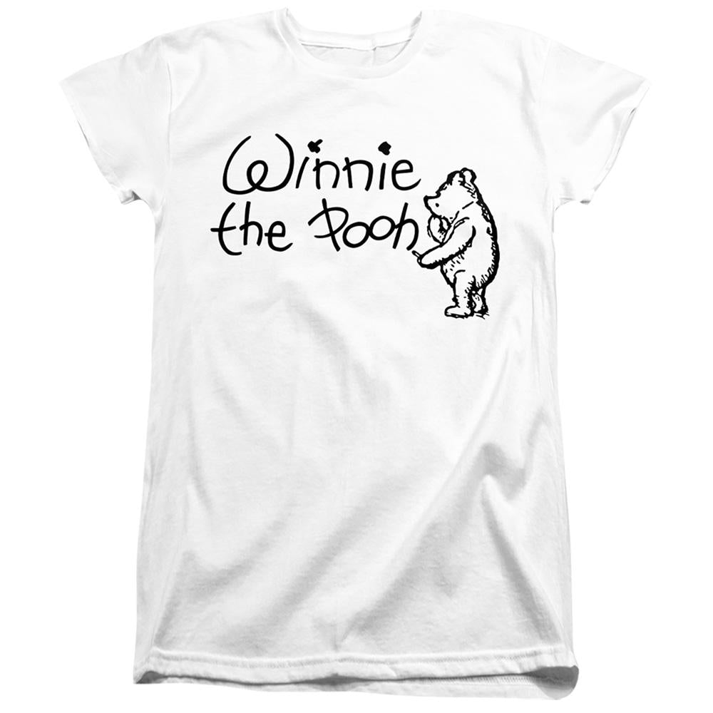 White - Front - Winnie the Pooh Womens-Ladies Classic Logo Fitted T-Shirt