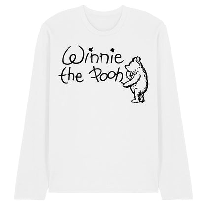 White - Front - Winnie the Pooh Unisex Adult Classic Logo Long-Sleeved T-Shirt