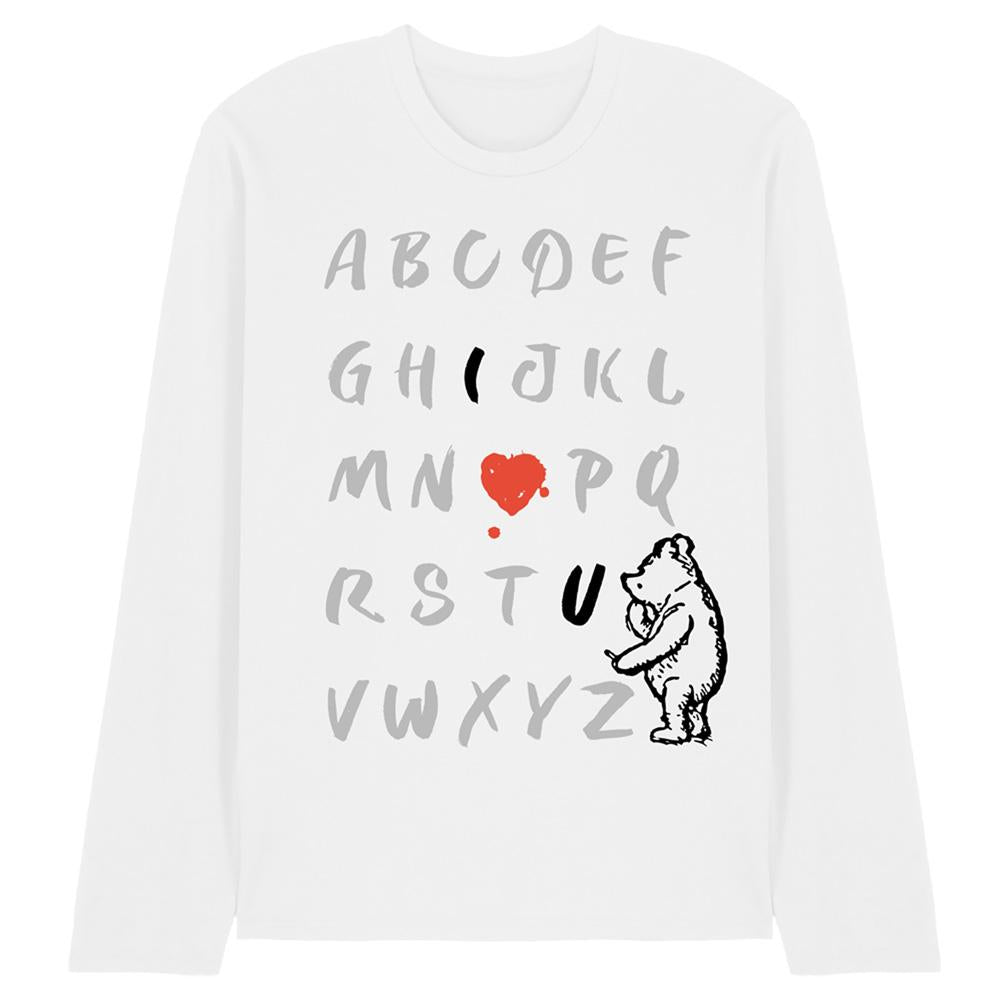 White - Front - Winnie the Pooh Unisex Adult Classic Alphabet Long-Sleeved T-Shirt