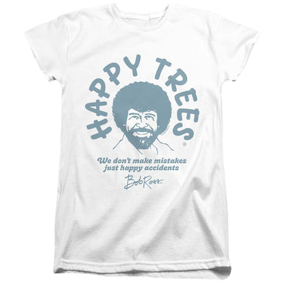 White - Front - Bob Ross Womens-Ladies We Don´t Make Mistakes Fitted T-Shirt