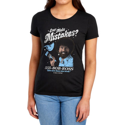 Black - Side - Bob Ross Womens-Ladies Ever Make Mistakes? Fitted T-Shirt