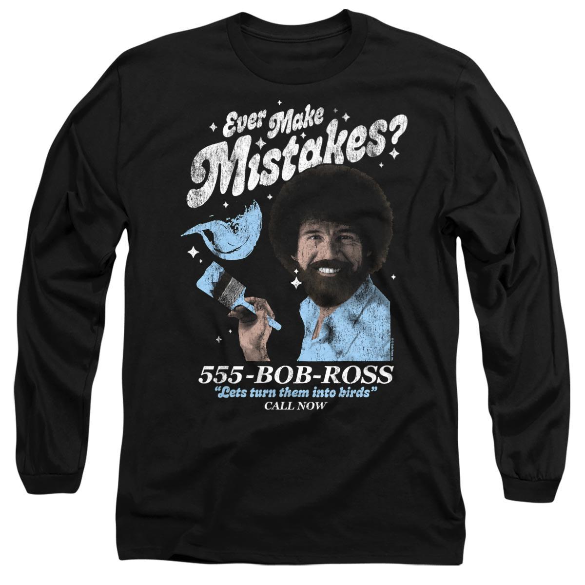 Black - Front - Bob Ross Unisex Adult Ever Make Mistakes? Long-Sleeved T-Shirt