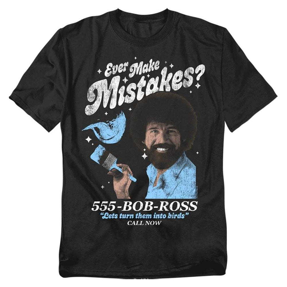 Black - Front - Bob Ross Unisex Adult Ever Make Mistakes? T-Shirt