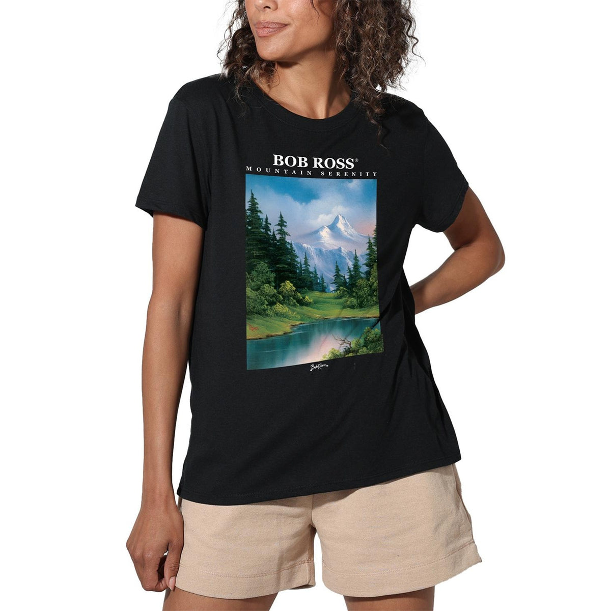 Black - Side - Bob Ross Womens-Ladies Mountain Serenity Regular T-Shirt