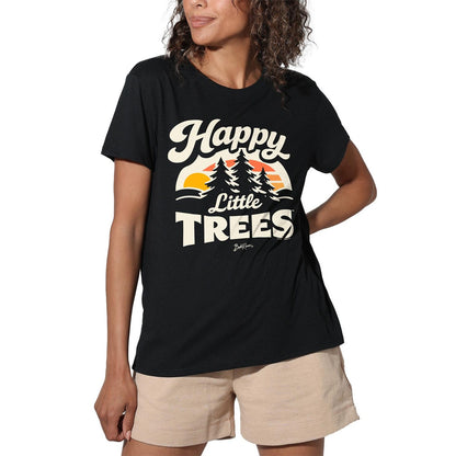 Black - Side - Bob Ross Womens-Ladies Happy Little Trees T-Shirt