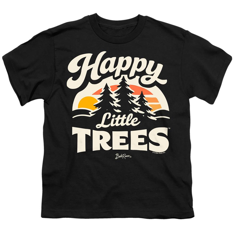 Black - Front - Bob Ross Childrens-Kids Happy Little Trees Sunrise T-Shirt
