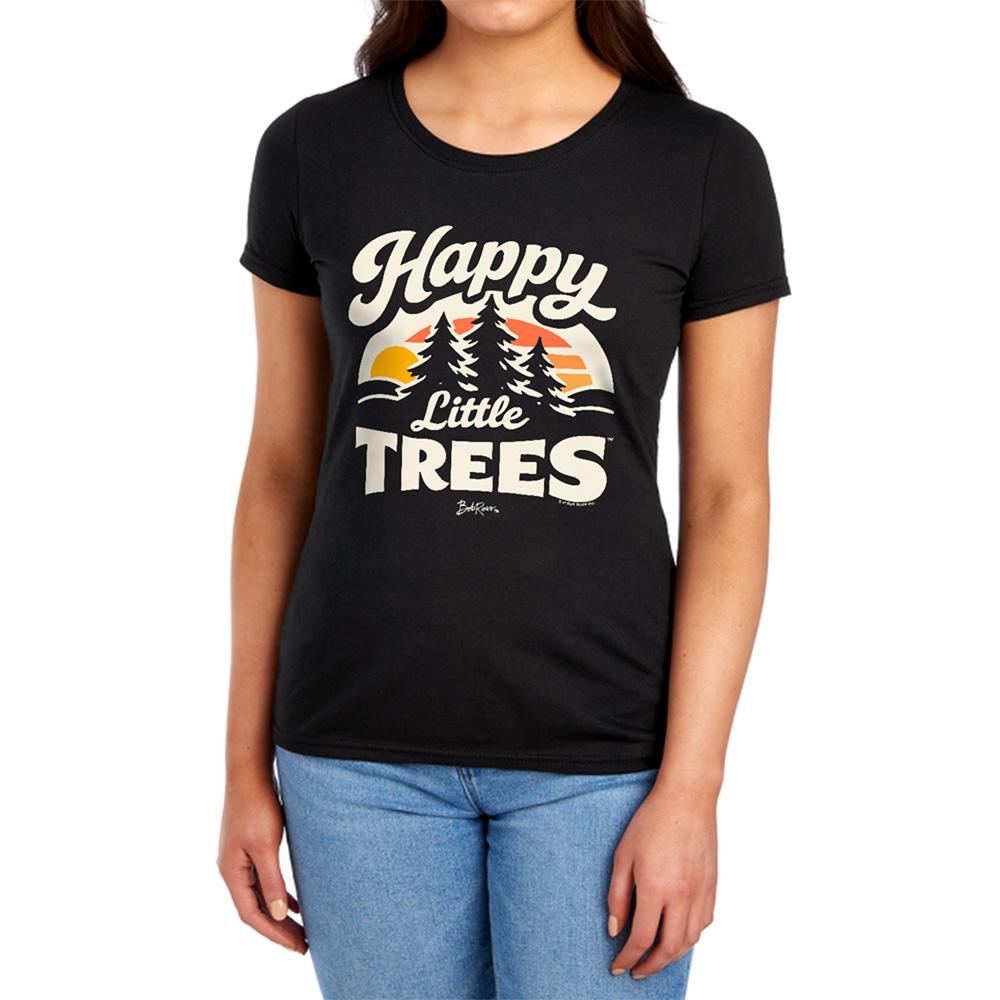 Black - Side - Bob Ross Womens-Ladies Happy Little Trees Sun Fitted T-Shirt