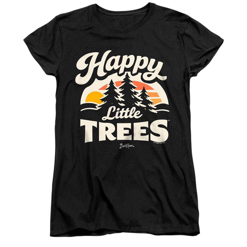 Black - Front - Bob Ross Womens-Ladies Happy Little Trees Sun Fitted T-Shirt