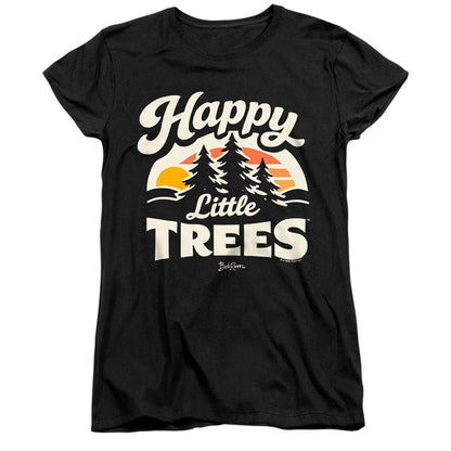 Black - Front - Bob Ross Womens-Ladies Happy Little Trees Sun Fitted T-Shirt