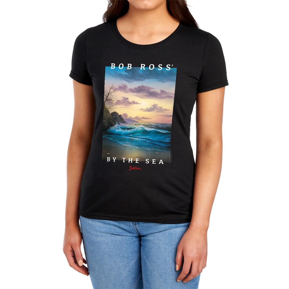Black - Side - Bob Ross Womens-Ladies By The Sea Fitted T-Shirt