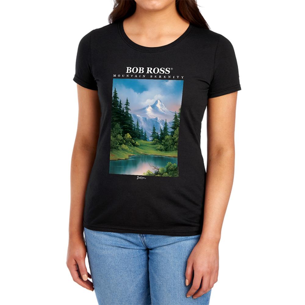 Black - Side - Bob Ross Womens-Ladies Mountain Serenity Fitted T-Shirt
