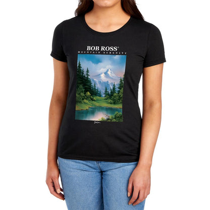 Black - Side - Bob Ross Womens-Ladies Mountain Serenity Fitted T-Shirt