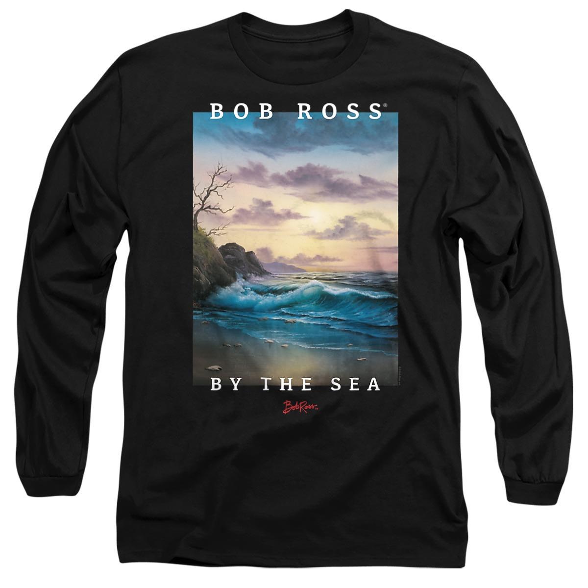 Black - Front - Bob Ross Unisex Adult By The Sea Long-Sleeved T-Shirt