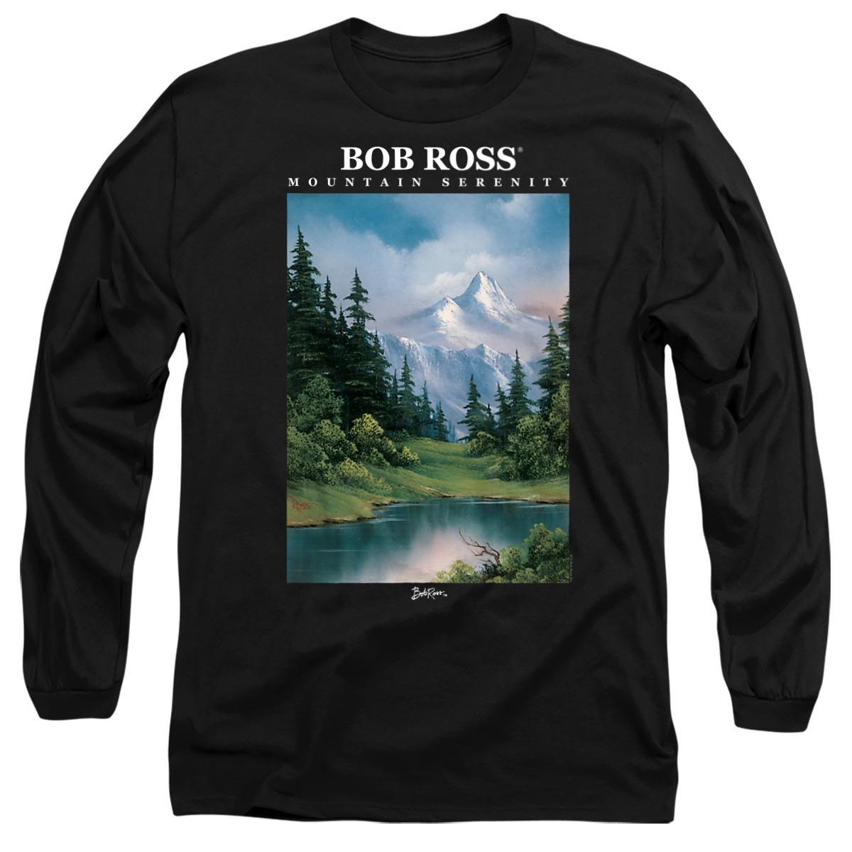 Black - Front - Bob Ross Unisex Adult Mountain Serenity Long-Sleeved T-Shirt