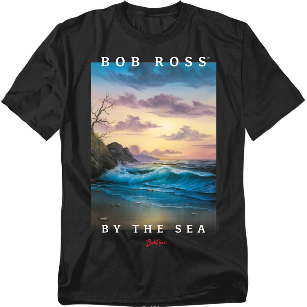 Black - Front - Bob Ross Unisex Adult By The Sea T-Shirt