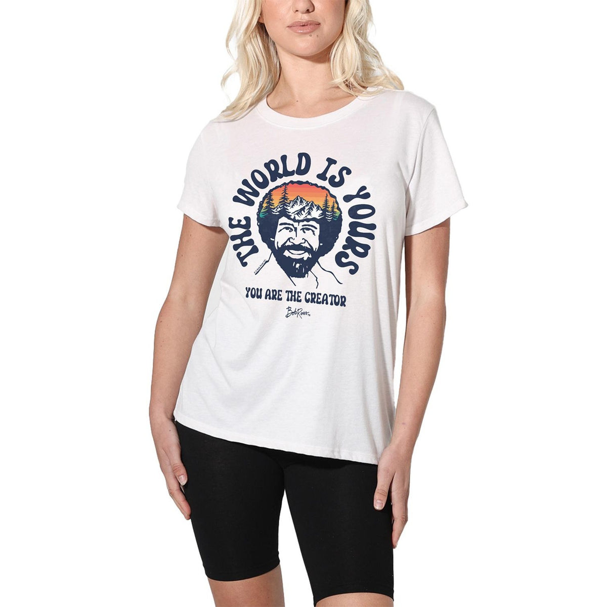 White - Side - Bob Ross Womens-Ladies The World Is Yours Regular T-Shirt