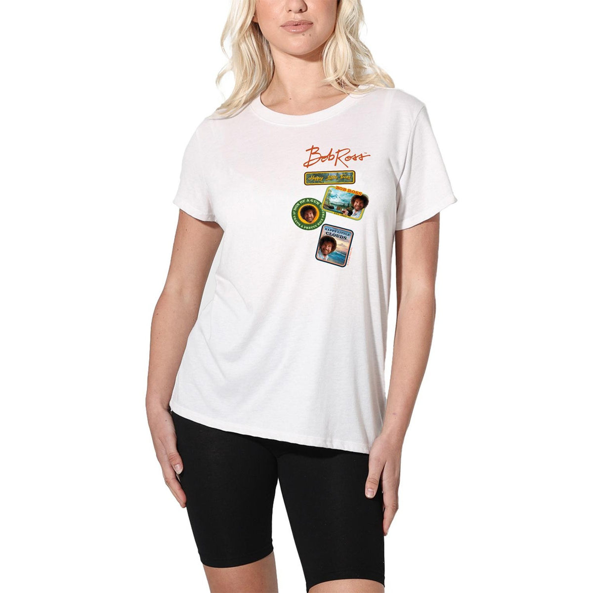White - Side - Bob Ross Womens-Ladies Badge Regular T-Shirt