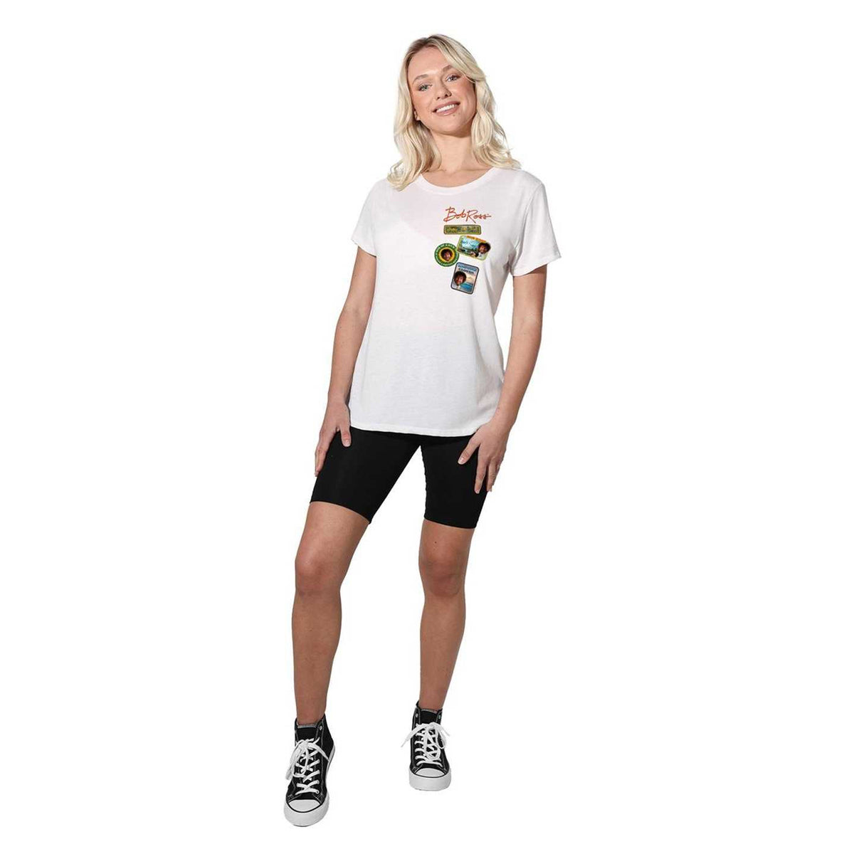 White - Lifestyle - Bob Ross Womens-Ladies Badge Regular T-Shirt