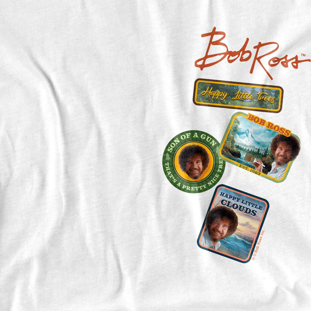 White - Pack Shot - Bob Ross Womens-Ladies Badge Regular T-Shirt