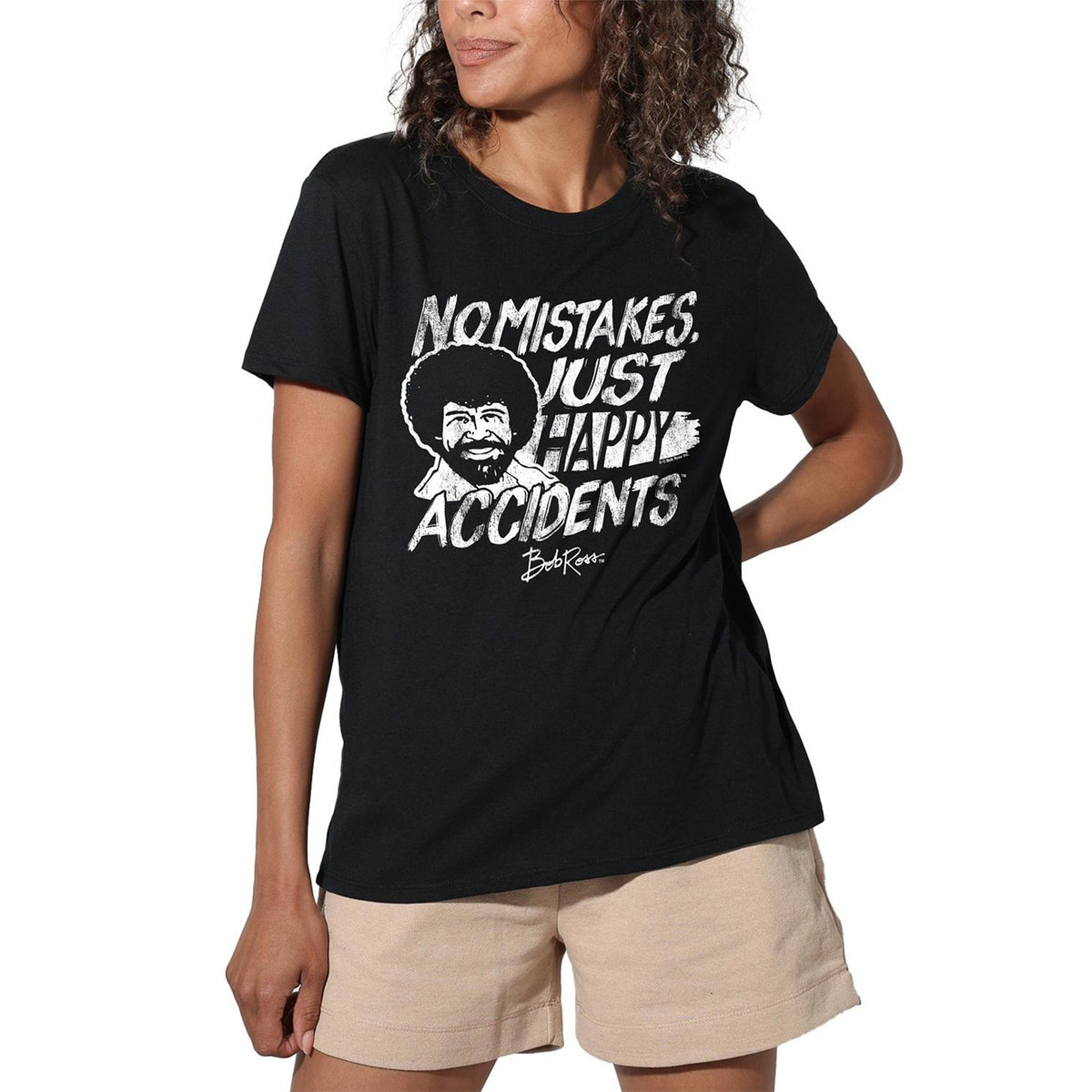 Black - Side - Bob Ross Womens-Ladies Happy Accidents Regular T-Shirt