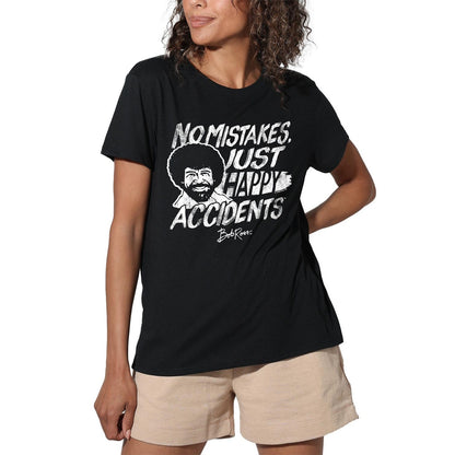 Black - Side - Bob Ross Womens-Ladies Happy Accidents Regular T-Shirt