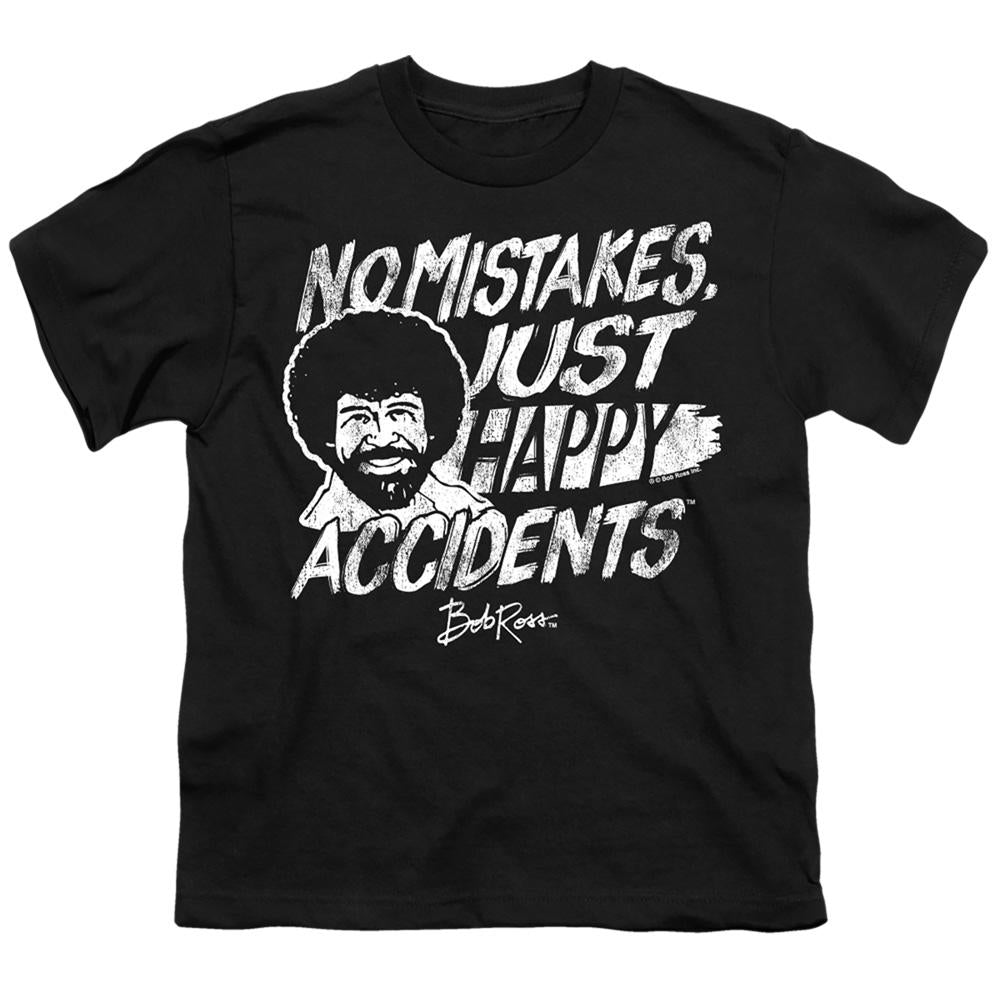 Black - Front - Bob Ross Childrens-Kids Happy Accidents T-Shirt