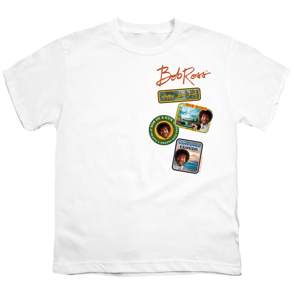 White - Front - Bob Ross Childrens-Kids Badge T-Shirt