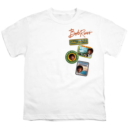 White - Front - Bob Ross Childrens-Kids Badge T-Shirt
