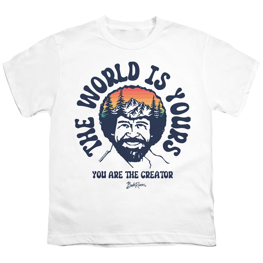 White - Front - Bob Ross Childrens-Kids The World Is Yours T-Shirt