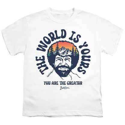 White - Front - Bob Ross Childrens-Kids The World Is Yours T-Shirt