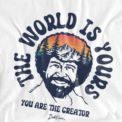 White - Lifestyle - Bob Ross Womens-Ladies The World Is Yours Fitted T-Shirt