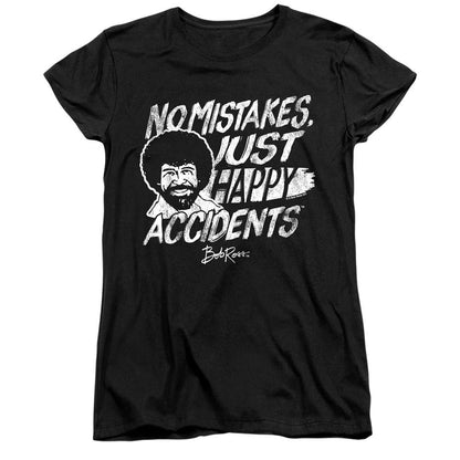 Black - Front - Bob Ross Womens-Ladies Happy Accidents Fitted T-Shirt