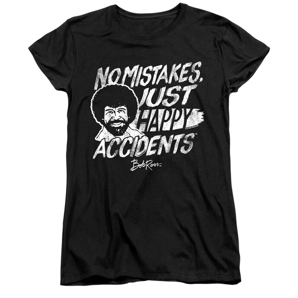 Black - Front - Bob Ross Womens-Ladies Happy Accidents Fitted T-Shirt