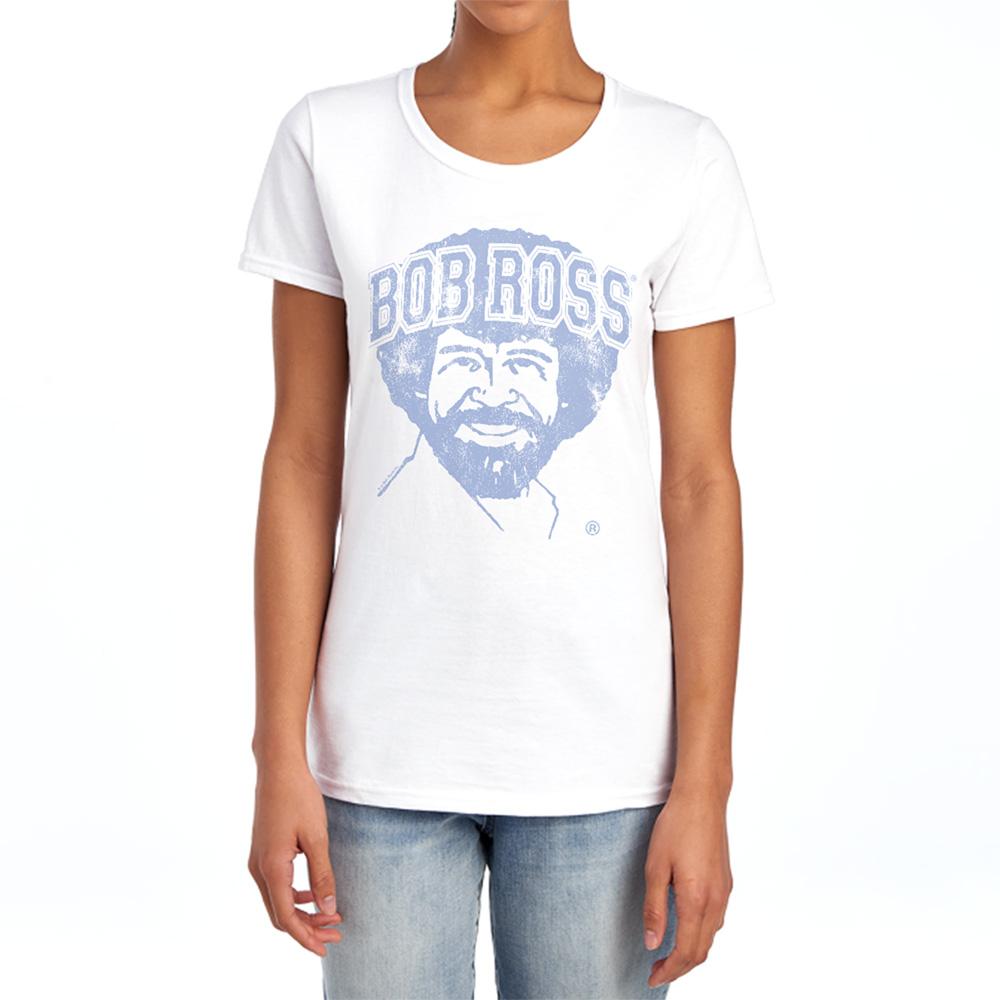 White - Side - Bob Ross Womens-Ladies Collegiate Fitted T-Shirt