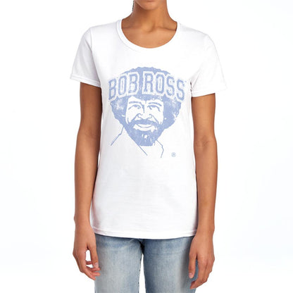 White - Side - Bob Ross Womens-Ladies Collegiate Fitted T-Shirt