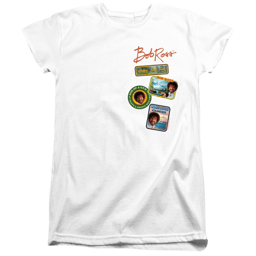 White - Front - Bob Ross Womens-Ladies Badge Fitted T-Shirt
