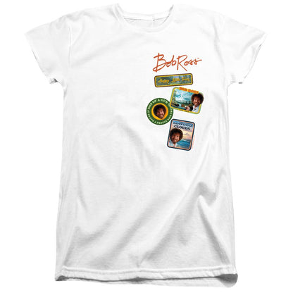 White - Front - Bob Ross Womens-Ladies Badge Fitted T-Shirt
