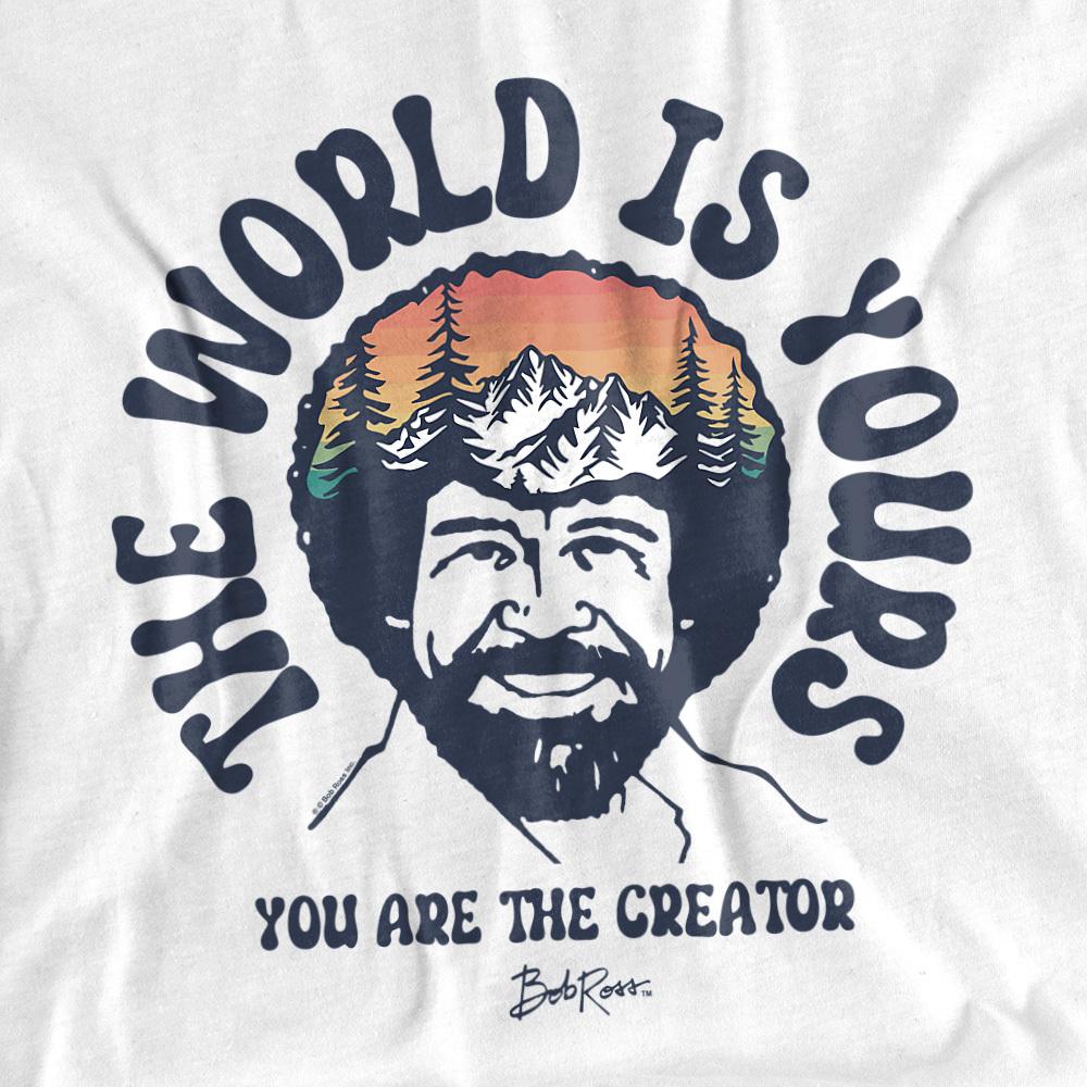White - Side - Bob Ross Unisex Adult The World Is Yours Long-Sleeved T-Shirt