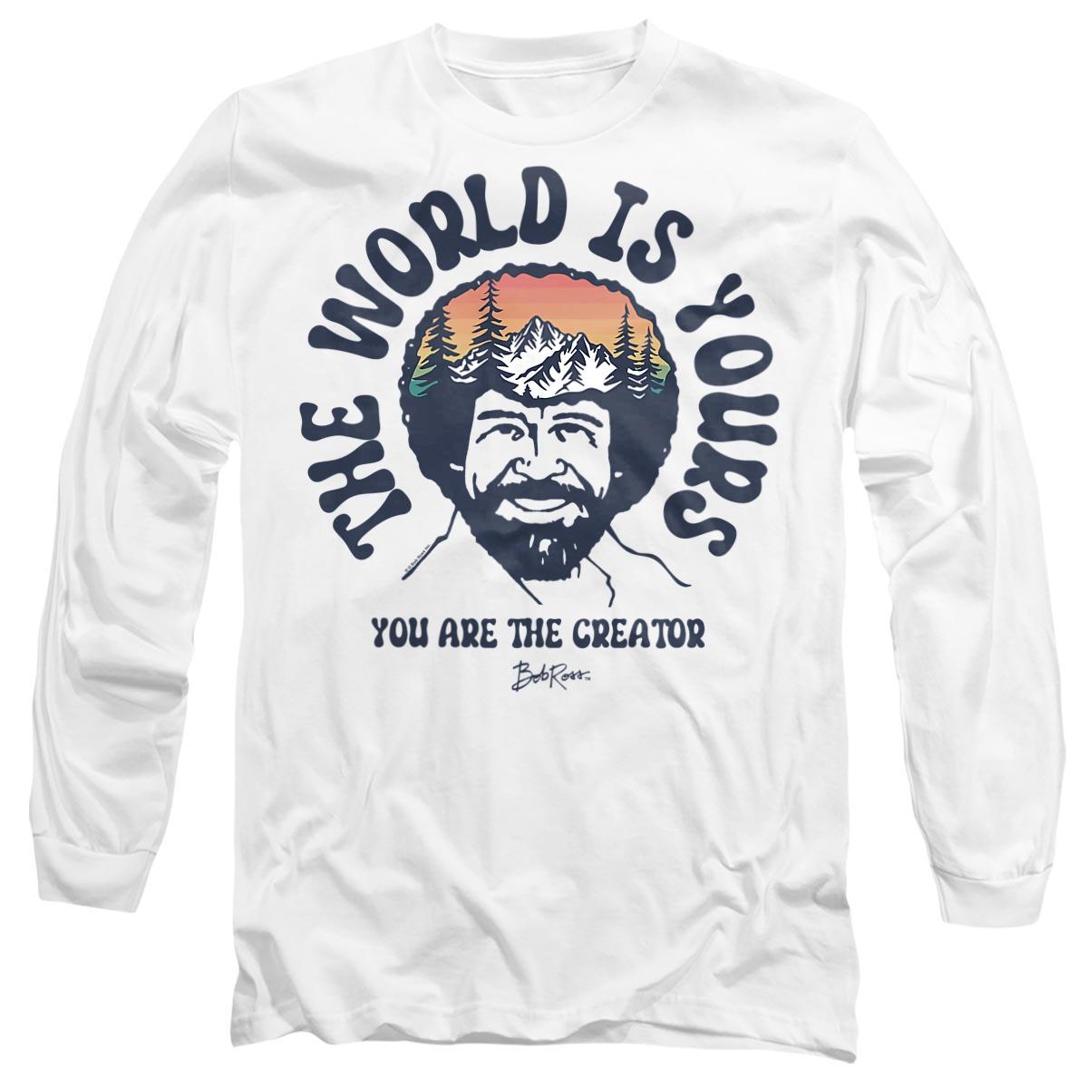 White - Front - Bob Ross Unisex Adult The World Is Yours Long-Sleeved T-Shirt
