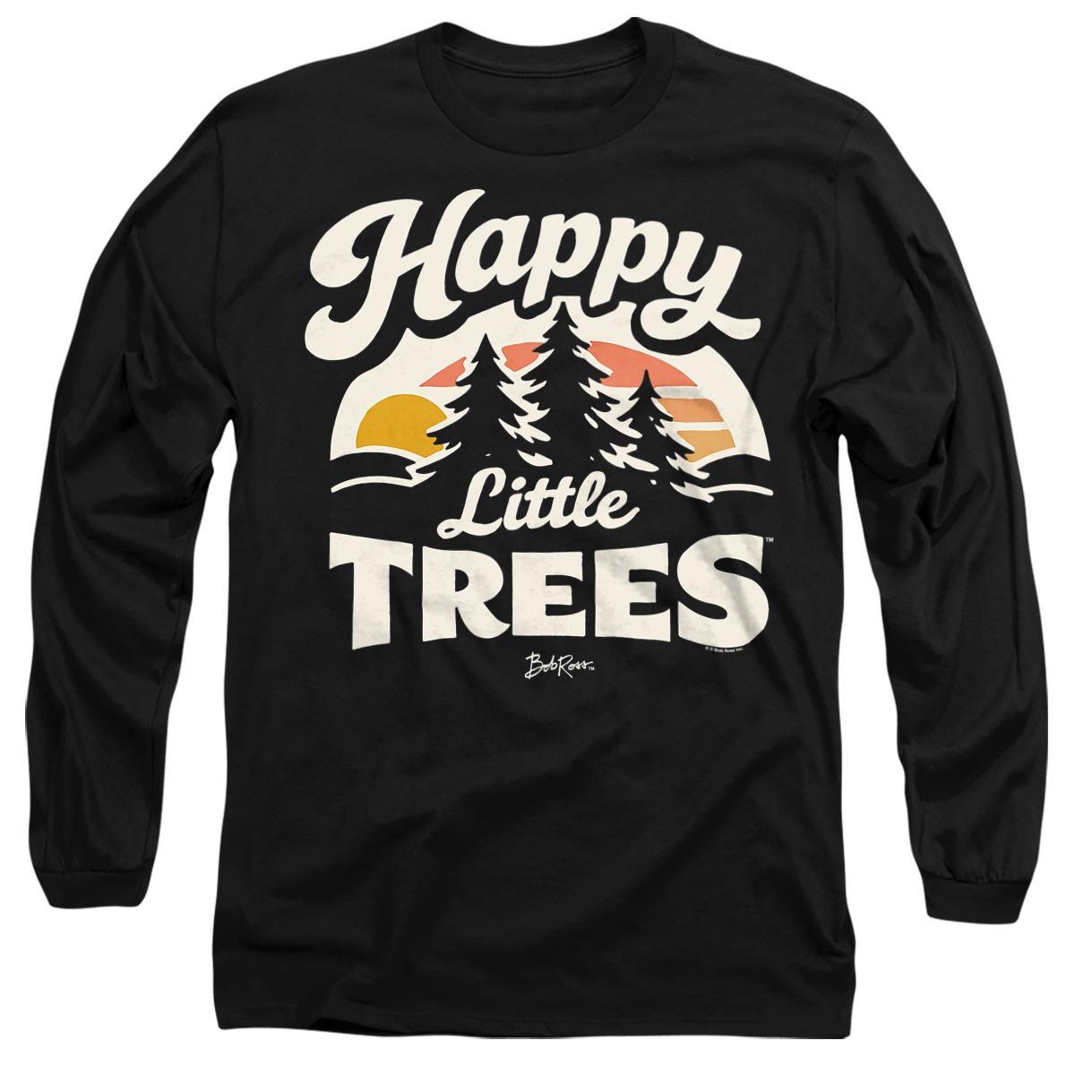 Black - Front - Bob Ross Unisex Adult Happy Little Trees Long-Sleeved T-Shirt