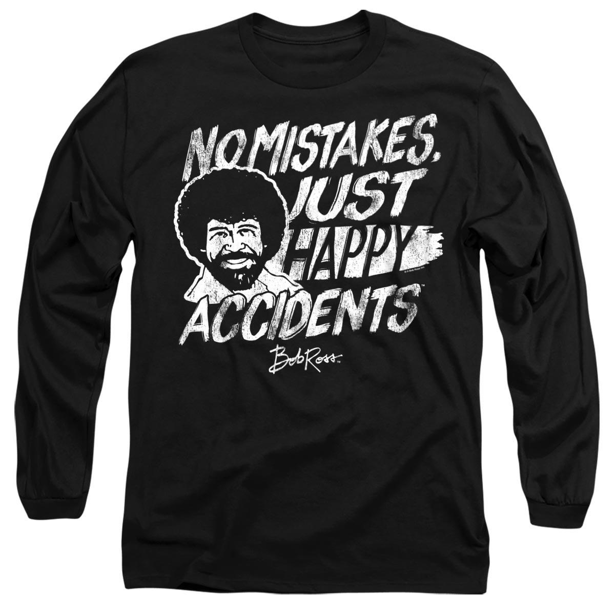 Black - Front - Bob Ross Unisex Adult Happy Accidents Long-Sleeved T-Shirt