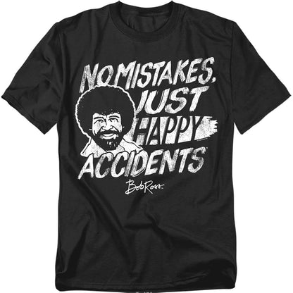 Black - Front - Bob Ross Unisex Adult Happy Accidents T-Shirt