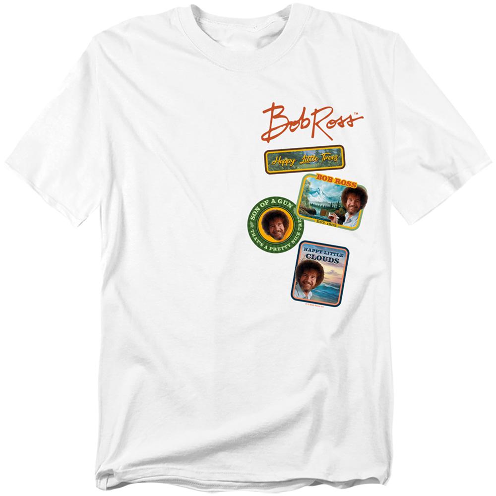 White - Front - Bob Ross Unisex Adult Badge T-Shirt