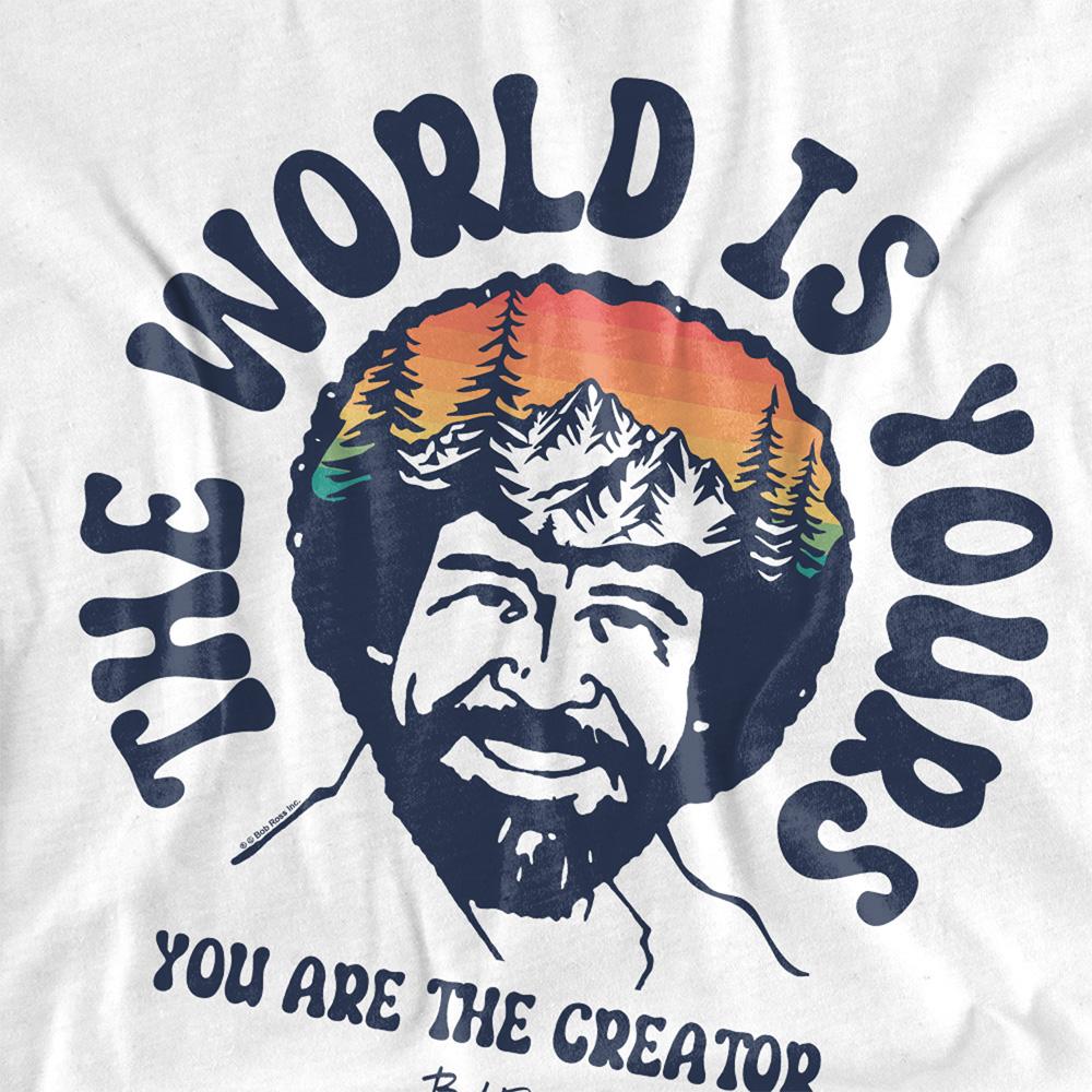 White - Side - Bob Ross Unisex Adult The World Is Yours T-Shirt