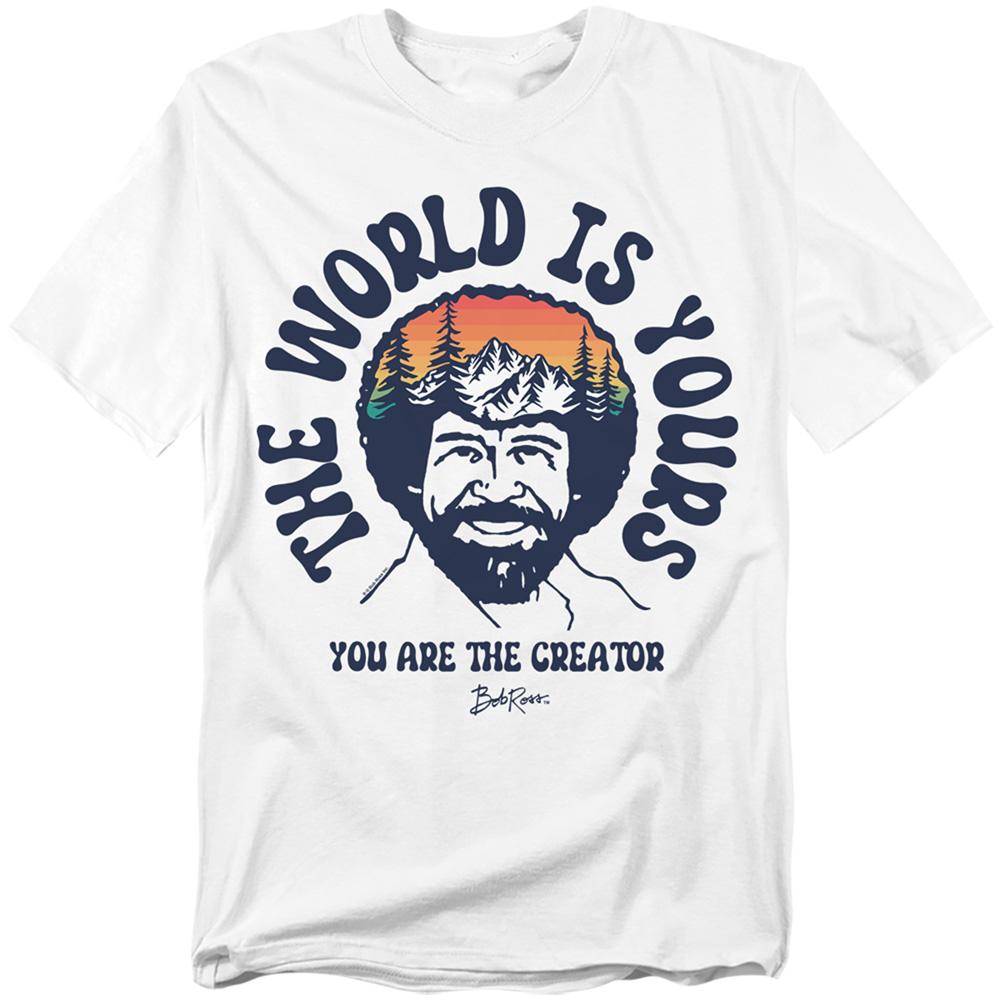 White - Front - Bob Ross Unisex Adult The World Is Yours T-Shirt